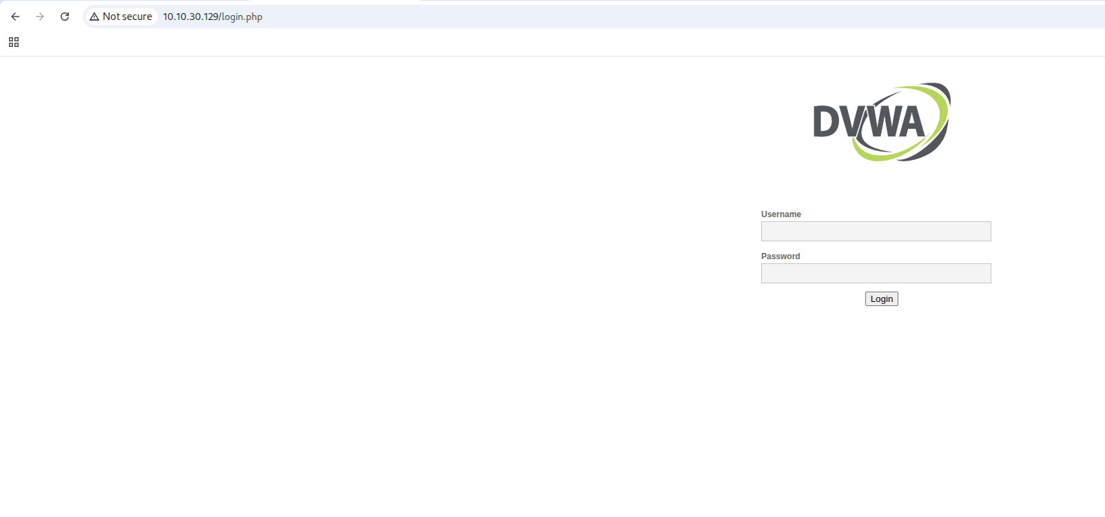 37 dvwa installed login page accessed